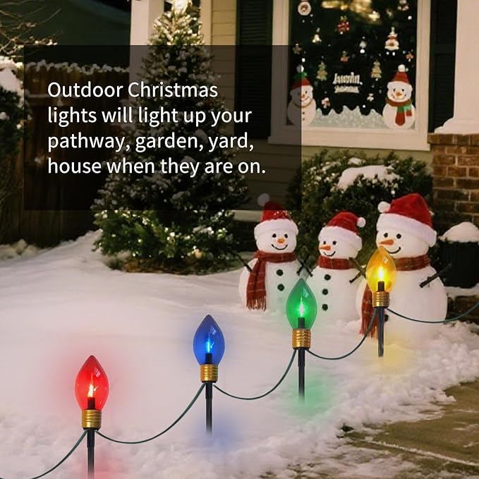 Jumbo Christmas Pathway Lights Outdoor, 7FT 4Pcs Multicolor LED Connectable Plug in Walkway Lights for Driveway, Yard, Fence Decor, Green Wire, Waterproof & UL Listed
