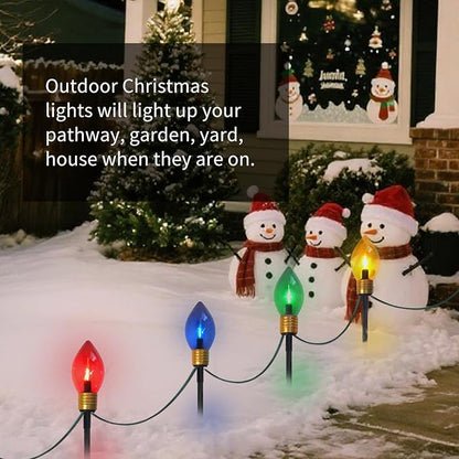 Jumbo Christmas Pathway Lights Outdoor, 7FT 4Pcs Multicolor LED Connectable Plug in Walkway Lights for Driveway, Yard, Fence Decor, Green Wire, Waterproof & UL Listed