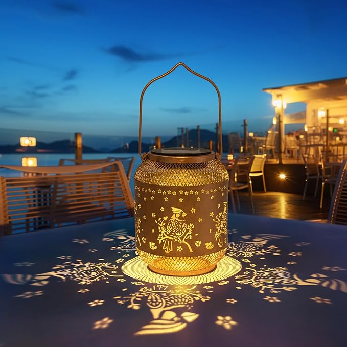 2 Packs Cardinal Solar Lanterns Outdoor Waterproof, Cardinal Birthday Gifts for Women Mom Men, Metal Hanging Bird Decorative Lanterns for Yard Patio Lawn Garden Decor