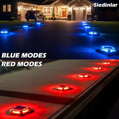 SIEDiNLAR Solar Deck Lights Outdoor 2 Modes LED Dock Light Driveway Markers Waterproof for Pathway Step Walkway Ground Stair Yard Road Garden 16 Pack (Blue/Red)
