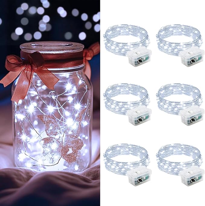 6-Pack 20 LED Christmas Twinkle Lights, 7ft Waterproof for Backyard