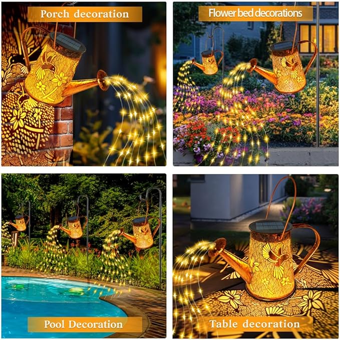 2 Pack Solar Watering Can Lights, Hummingbird Gifts for Women Mom Grandma Birthday, Waterproof Outdoor Garden Decor Large Hanging Solar Lanterns Garden Lights for Patio Yard Flowerbed