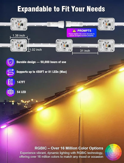 Permanent Outdoor Lights 150FT RGBIC LED Smart LED Lights, App/Remote Control IP68 Waterproof for Holiday Decor, 50 Scene Modes, DIY Lights Lighting Timing for Christmas Halloween Party M2