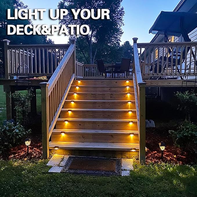 Solar Deck Lights - 16 PCs Outdoor, Waterproof, Garden Decorative Solar Step Lights for Patio, Porch, Stairs, Yard, Driveway, Pathway (Cool White, 16-Pack)