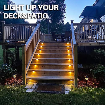 Solar Deck Lights Outdoor, 24 PCs LED Solar Fence Lights Waterproof, Garden Decorative Step Lights, LED for Patio Porch Stairs Yard Driveway Pathway (Warm White, 24-Pack)