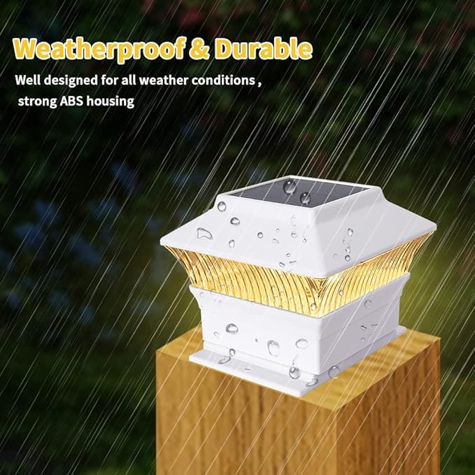 2 Pack Solar Post Cap Lights - Classic #1: for Flat Surfaces & 4x4 Vinyl, Also Fits 4x6 Wood (Sits-On-Top), 25 Lumen 3000K Warm White, Outdoor Deck Fence Light, Waterproof, Elegant White