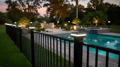 4 Pack Solar Post Cap Lights for 2.5x2.5 inch Aluminum, Metal, and Garden/Pool Fences, Warm/Cool White, and Selectable RGB Colors with Built-in Color-Changing Holiday/Party Mode! (2.5"x2.5")