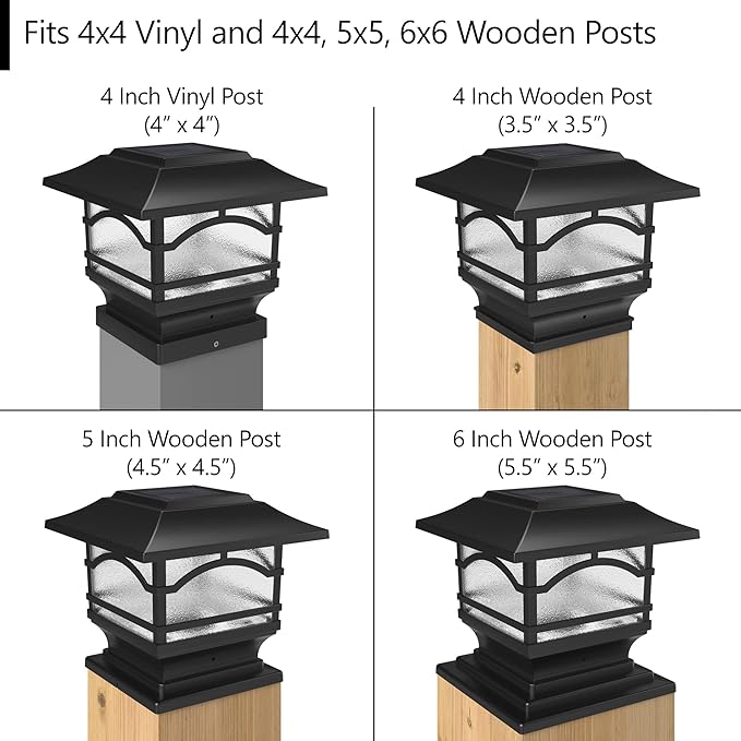 Davinci Lighting Premium Solar Outdoor Post Cap Lights - 4x4 5x5 6x6 - Bright LED Light for Fence Deck Garden or Patio Posts - Slate Black (2 Pack)