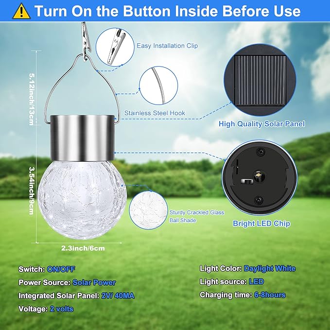 12-Pack Elegant Globe Solar Lanterns for Outdoor, Waterproof LED