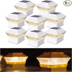 8-Pack Warm White Fence Post Cap Lights, Solar LED