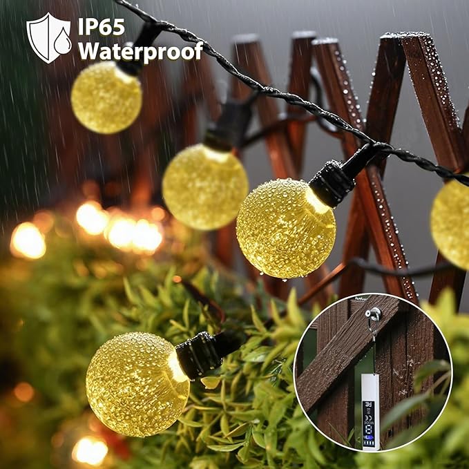 SMY Lighting 25FT Rechargeable Battery Operated 60 LED Crystal Globe String Lights Outdoor/Indoor, Patio Hanging Lights with Remote Timer,Waterproof 8 Lighting Modes for Camping Garden Christmas Decor