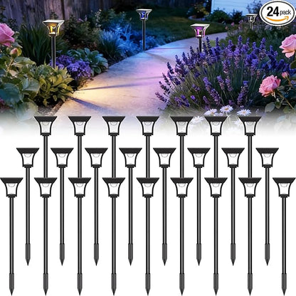CINOTON 24 Pack RGBCW Solar Pathway Outdoor Lights, 3 Lighting Modes Solar LED Garden Lights, IP65 Waterproof Outside Solar Powered Landscape Lighting for Planter Lawn Pool Balcony RGB/Warm/Cold White