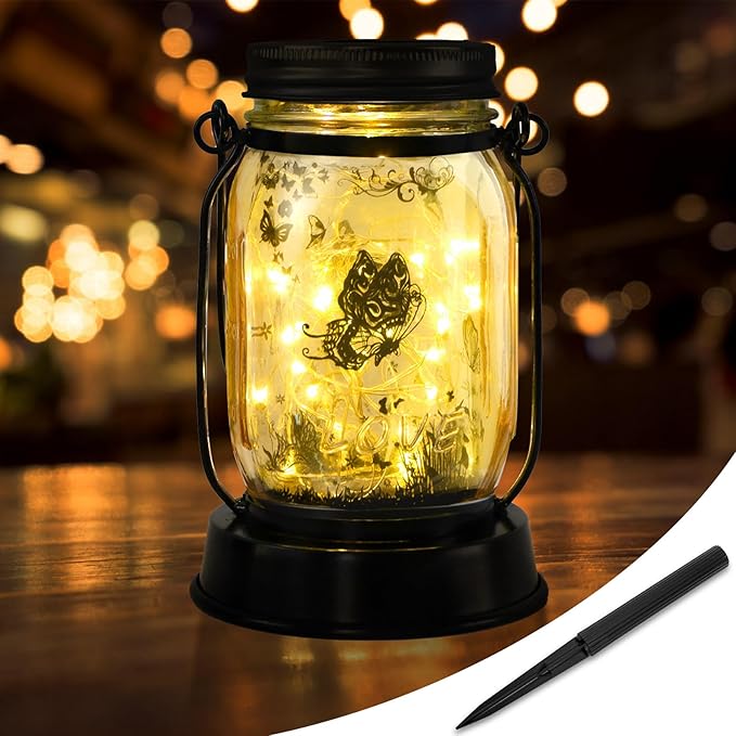Butterfly Solar Lantern Outdoor Garden Lights, Butterfly Gift for Women Mothers' Day Gift for Mother/Grandma/Women Yard Gift, Lamp Decor,Outdoor Solar Lanterns