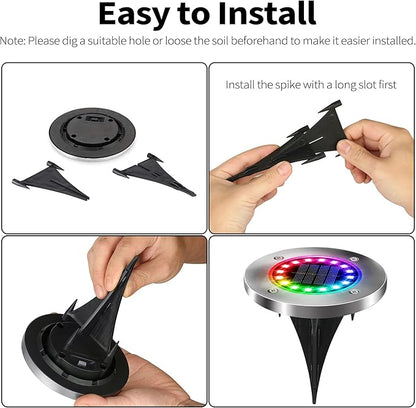 Brizled 12 Pack Color Changing Solar Ground Lights, 16 LED Outdoor Pathway Lights Landscape Lighting, Multicolor Solar Disk Light, Waterproof Disc Puck Light for Pathway Garden Yard Lawn Walkway Decor