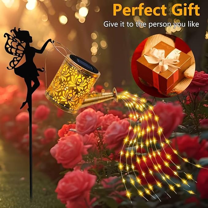 Solar Fairy Kettle Light,Solar Fairy Decorative Pile Light With Watering Can Decorative Metal Outdoor Decorations,IP65 waterproof chandelier landscape lamp,Suitable for Courtyard,Path,Lawn,Terrace