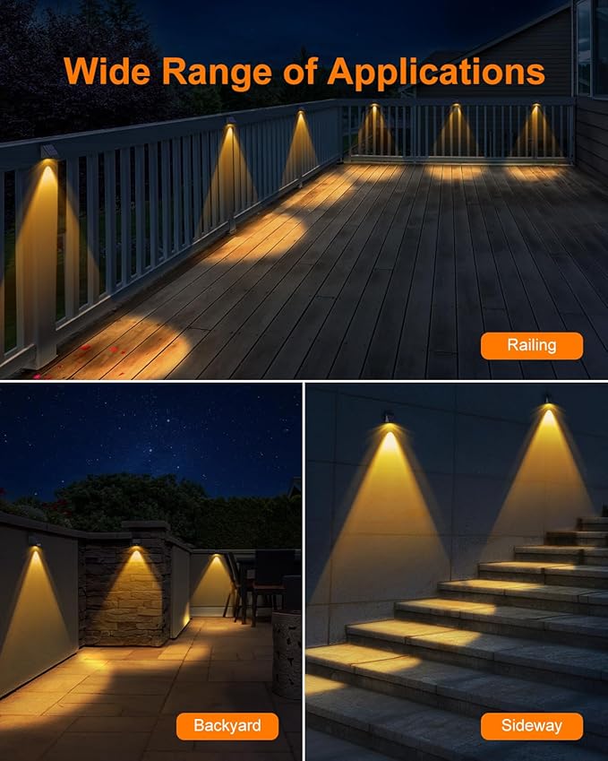 16-Pack Solar Deck Step Lights, Warm White Waterproof LED
