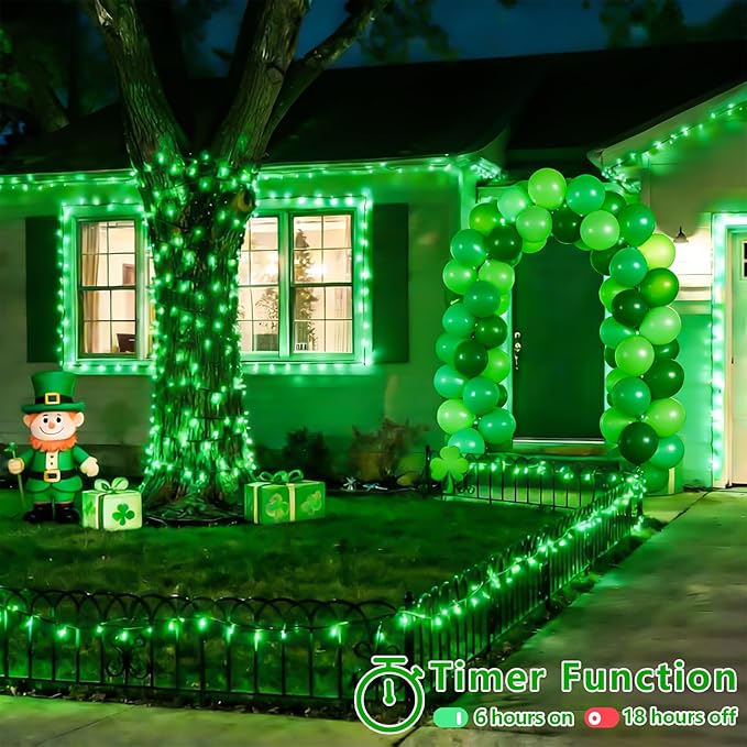 YEGUO Christmas Lights Battery Operated, 2 Pack Each 33ft 100 LED Green String Lights Outdoor Waterproof, Green Wire Fairy Christmas Light Indoor with Remote