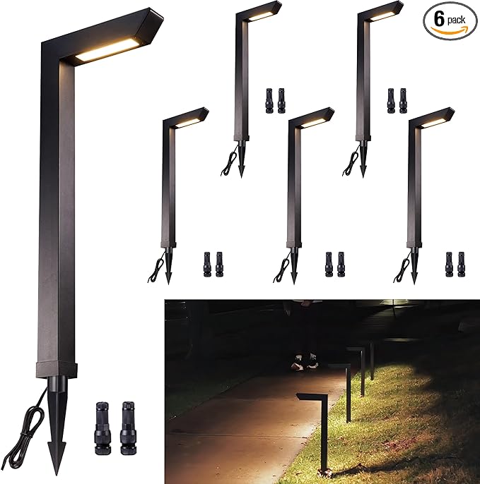 Outdoor Path Lights, LED Landscape Pathway Lights 3000K/4000K/5000K Selectable, 12V Low Voltage Wired, Waterproof 5W 235LM Black Aluminum for Backyard Patio 6 Pack