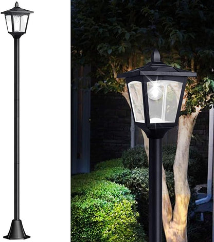 Greluna 67" Solar Lamp Post Lights Outdoor 50 Lumens, Solar Powered Vintage Street Lights for Garden, Lawn, Pathway, Driveway, Front/Back Door（Planter not Included）