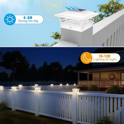 Solar Post Cap Lights Outdoor 8pack, Waterproof Solar Powered Deck Fence Post Lights for 4x4 Wood/Vinyl Posts, Solar Outdoor LED Light with Cool/Warm Lighting (White, 8pack)