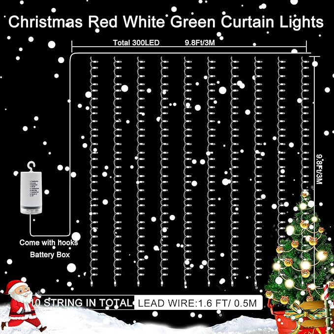 Christmas Porch String Lights, 8ft 300 LED Waterproof