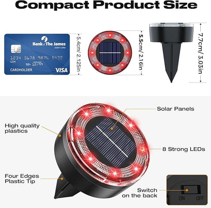 Mini Solar Ground Lights, 12 Pack Solar Lights Outdoor Waterproof, Upgraded LED Flat Landscape Lighting for Outside Pathway Garden Patio Yard Driveway,Red