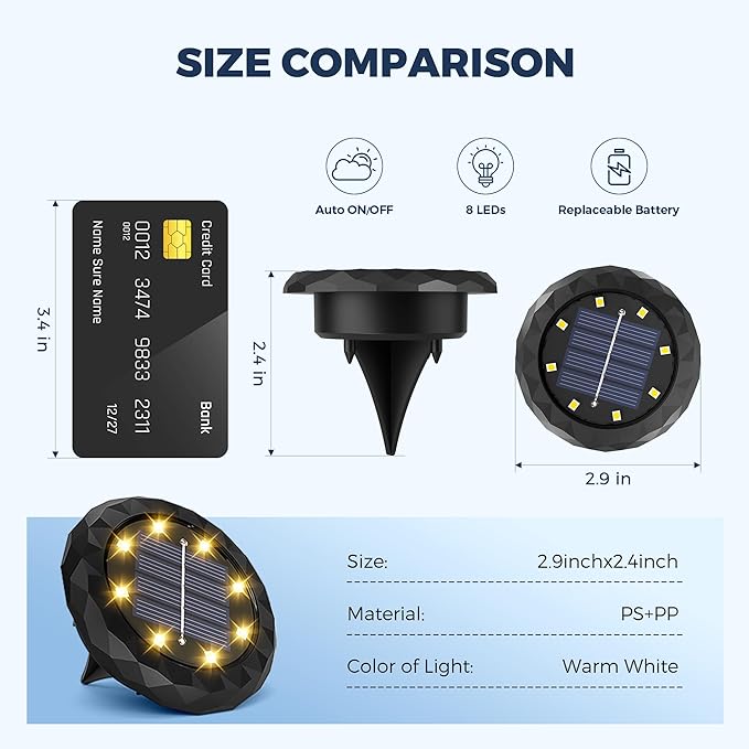 SOLPEX Mini Solar Ground Lights, 12 Pack Solar Lights Outdoor Waterproof, Landscape Lighting for Garden Pathway Driveway Walkway (Warm White)
