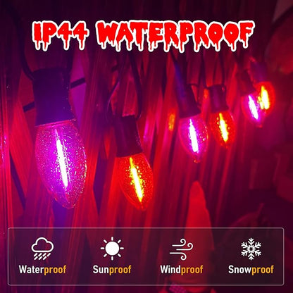 Halloween Pathway Lights Outdoor, 19.5Ft Orange Purple Halloween String Lights with 10 C9 LED Bulbs and Stakes, Connectable Outdoor Waterproof Marker Stake Lights for Halloweens Path Yard Lawn, Garden