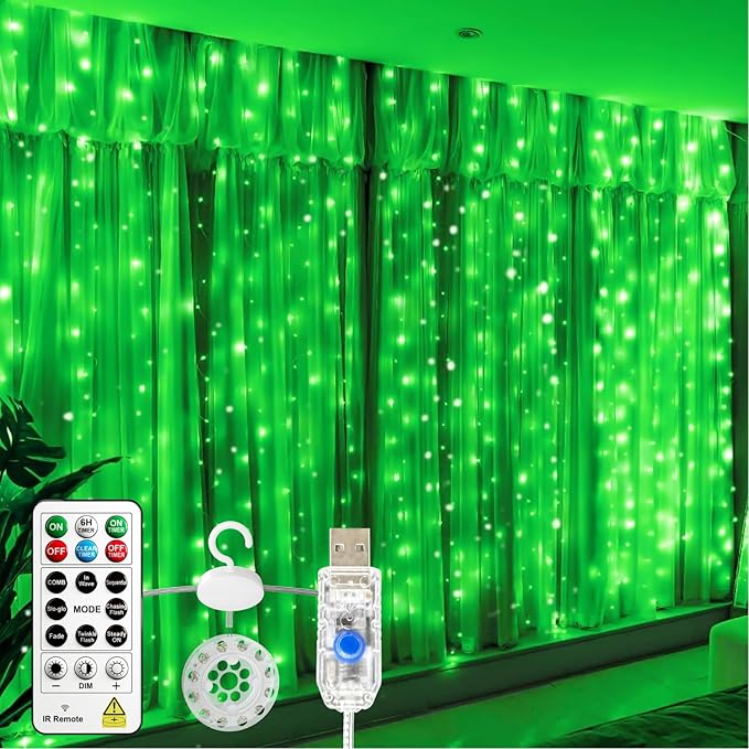 Outdoor String Lights, 8ft Green Waterproof LED