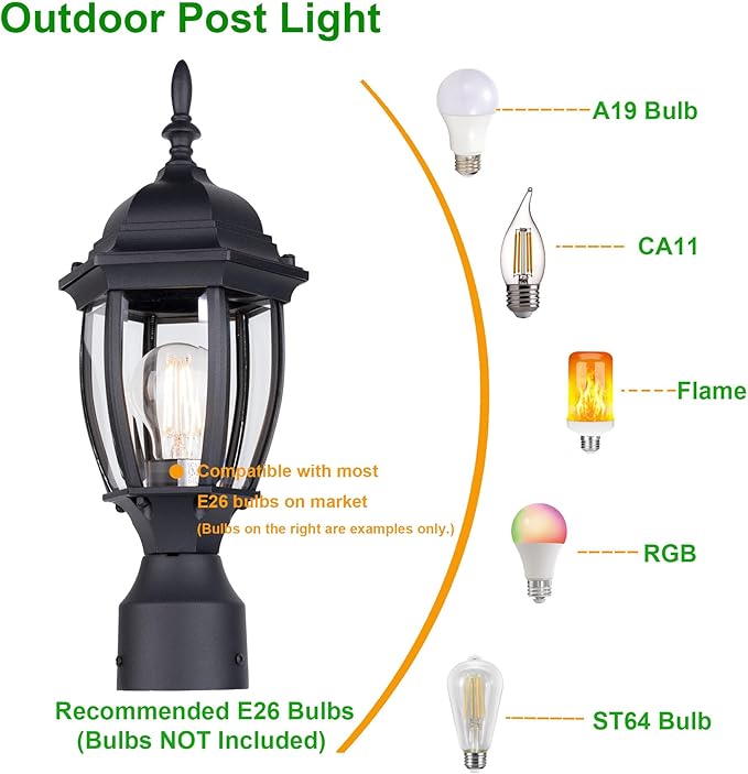 Pole Lantern for Outdoor Posts, Black Waterproof