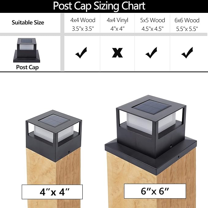 4-Pack Warm White Solar Patio Post Lights, Outdoor LED Caps