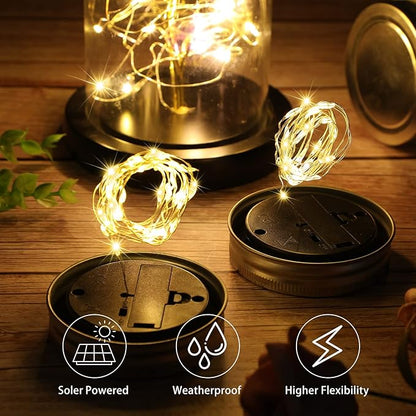 Hortsun 20 Pack Mason Jar Solar Light Lids 30 LED Outdoor Hanging Fairy String Light with Hanger (No Jars) Waterproof Mason Solar Lamp for Patio Garden DIY Party Wedding Table Decor Warm White