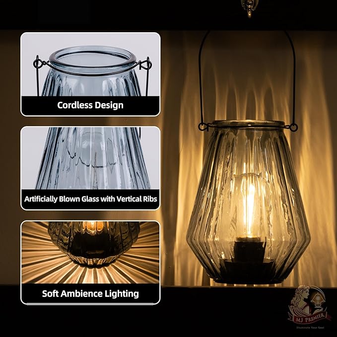 Battery Operated Lamp Hanging,Cordless LED Table Lamp with Timer, Decorative Lantern Lights Outdoor Indoor Decor for Patio/Home/Hallway/Deck/Spareroom/Bedroom/Tabletop/Fireplace/Vintage Style (Blue)