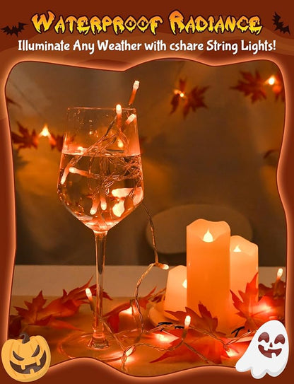 Halloween String Lights Battery Operated with Timer - 9.8ft 30LED Orange Waterproof Lights for Outside Decorations, Party, Yard, Pathway, Indoor and Outdoor 2 Packs