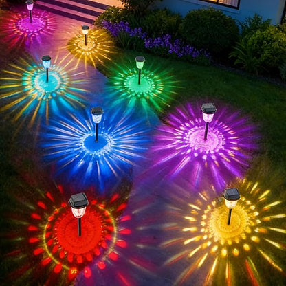 echosari 6 Pack Color Changing Solar Lights Outdoor Pathway, Dynamic Pattern Multicolor & Warm White Waterproof Solar Garden Lights Path Lights for Landscape Driveway Walkway Lawn