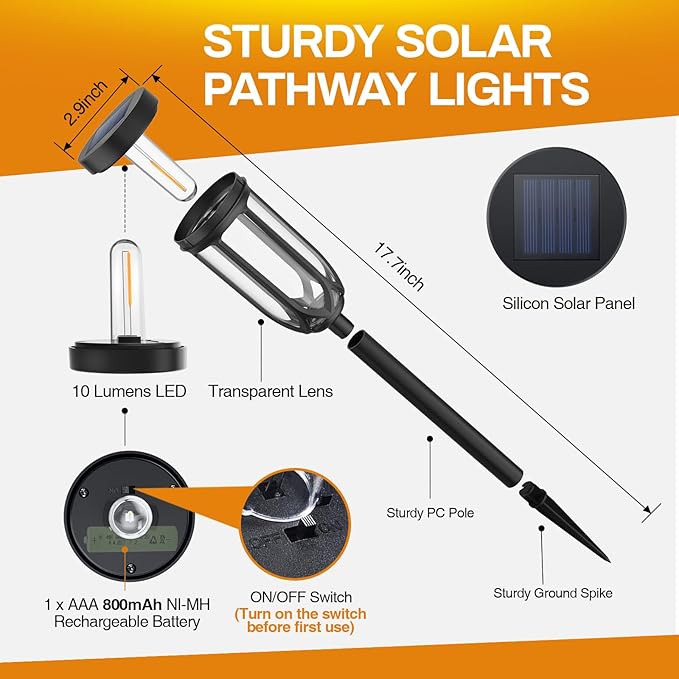 Solar Lights Outdoor 8 Pack, Solar Pathway Lights, Solar Lights Outdoor Waterproof IP65, Bright Auto On/Off Garden Lights, Solar Landscape Lights for Driveway Walkway Lawn Yard (Warm White)