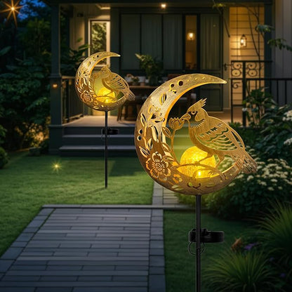 Solar Phoenix Bird Lights Outdoor - Moon & Mythical Bird Garden Stake Lights, Handcrafted Solar Powered Decor for Patio/Yard/Pathway, Weatherproof Landscape Lighting for Holidays & Special Occasions