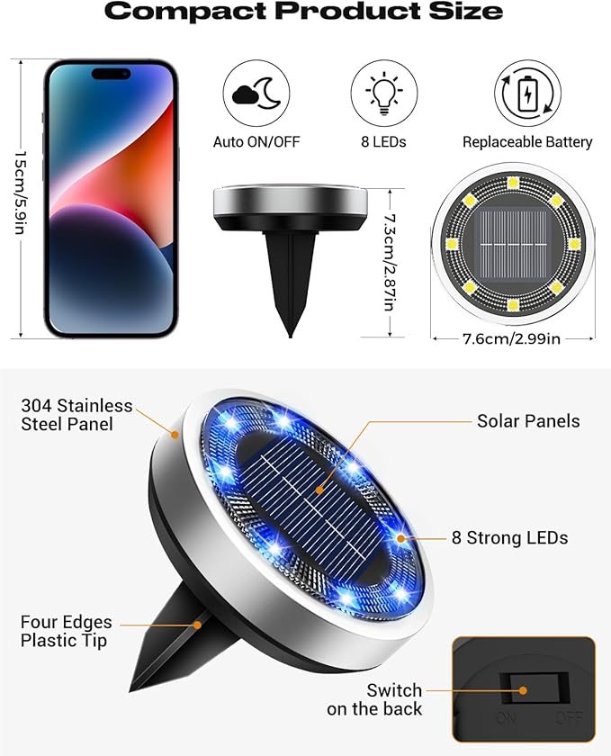 16-Pack Blue In-Ground Solar Lights, Flat LED Walkway