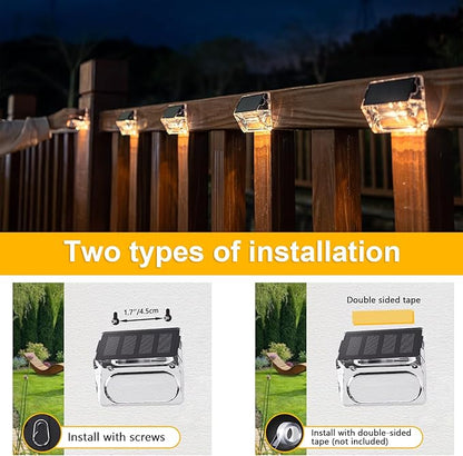 Solar Outdoor Lights, 12 Pack Solar Fence Lights, Deck Lights Waterproof Solar Powered Outside Lighting for Step Railing Wall Pool Stair Yard Garden Patio Pool Decorations (Warm White)