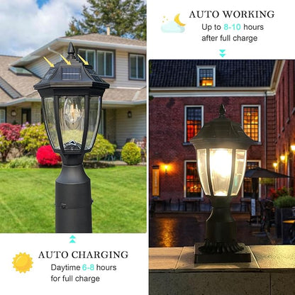 Solar Post Lamp Lights, Dusk to Dawn Post Light with Pier Mount Base, Outdoor Waterproof Solar Motion Sensor Lights for Garden Yard Landscape Pole Pillar