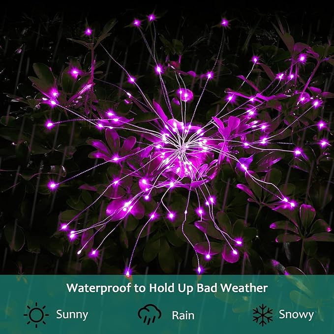 JJGoo Solar Firework Lights, 2 Pack 150 LEDs 2 Lighting Modes Solar Lights Outdoor Waterproof for Garden Patio Walkway Pathway Party Wedding Christmas Decorative - Pink