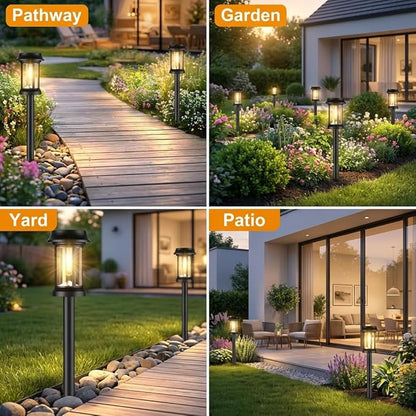 Solar Pathway Lights, 8 Pack Glass Solar Lights Outdoor, Solar Stake Lights Landscape Lighting for Outside Path Walkway Driveway Sidewalk Lawn Yard Garden Decor