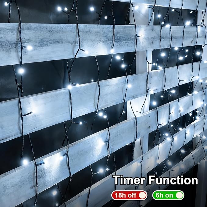 QITONG 2 Pack White Battery Operated String Lights, Each 33ft 100 LED Christmas Lights Outdoor with Remote, Green Wire Twinkle Lights Indoor