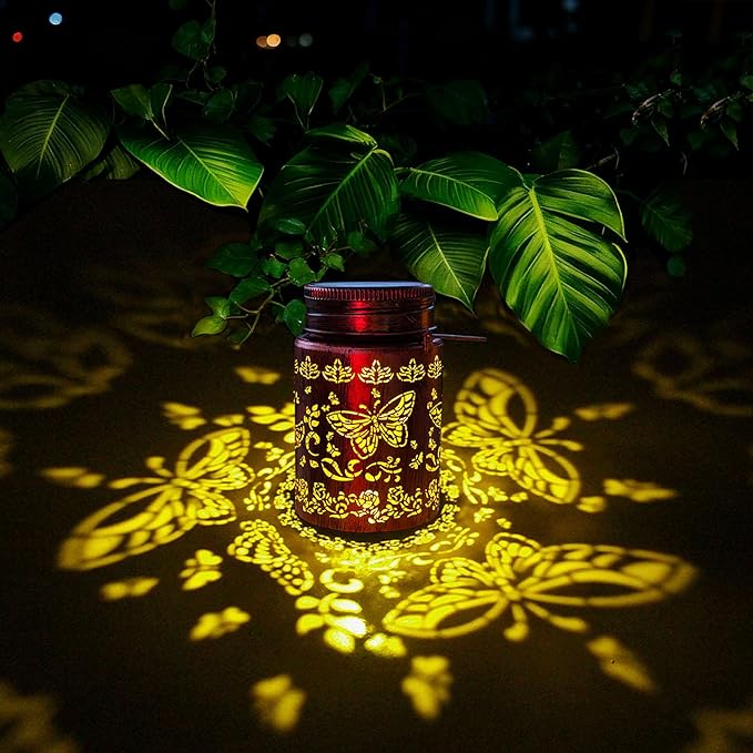 2pack Butterfly Solar Lanterns Outdoor Waterproof Hanging Solar Lights Gifts for Women Men Metal Bird Decorative LED Lanterns for Yard, Patio, Lawn, Tabletop, Garden Decor(Butterfly 2pack)