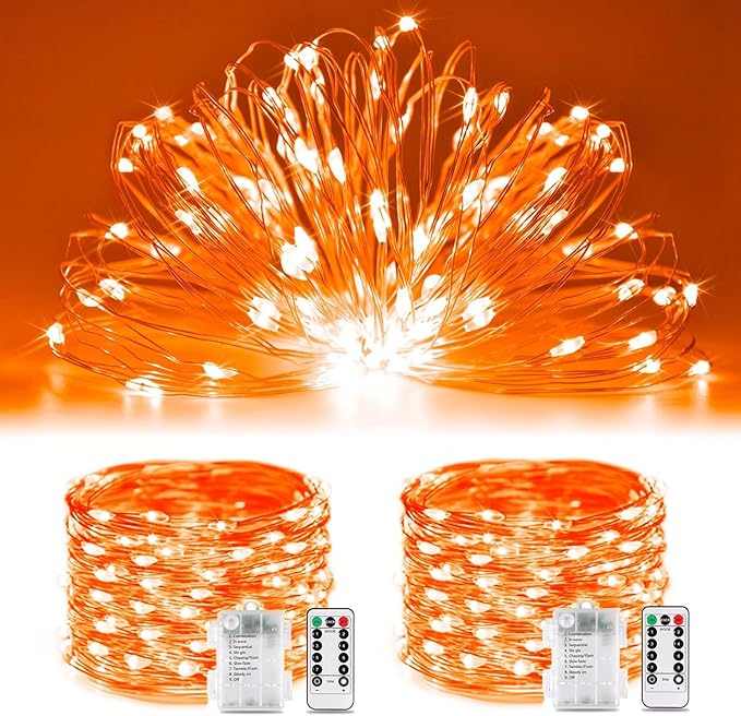2-Pack 66ft Halloween LED String Lights, Waterproof Timer Lights