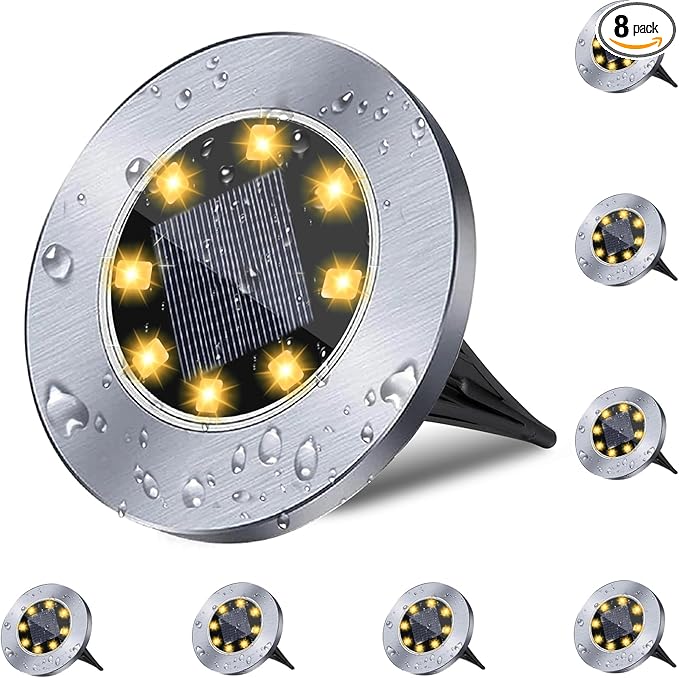 8-Pack Flat Solar Garden Lights, Waterproof LED