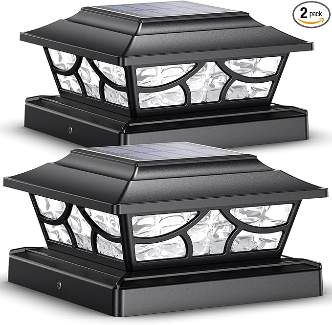 2-Pack 4-Mode Warm White Yard Post Cap Lights, Solar LED