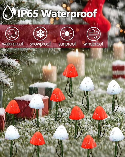 OZS 2PK 32LED 55FT Red and White Christmas Decorations Mushroom Solar Lights, Christmas Lights Outdoor with 8 Lighting Modes, Solar String Lights Waterproof for Outside Yard Party