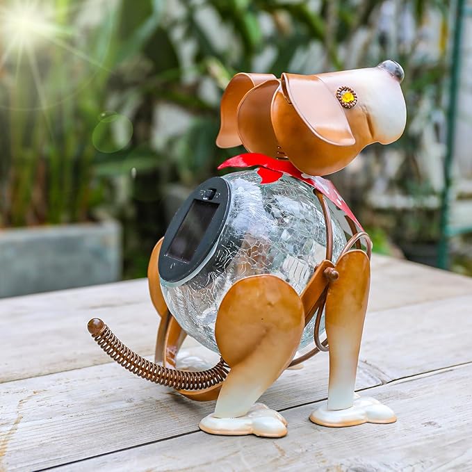 Dog Solar Lantern Set, Metal Porch Lighting