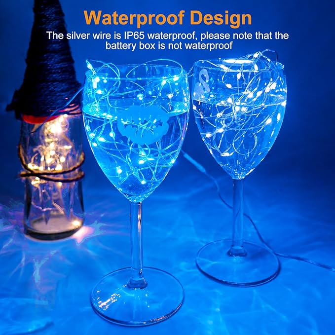 7ft Blue String Lights for Patio, Waterproof LED